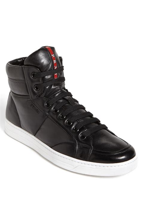 prada shoes black and white|high top black prada sneakers.